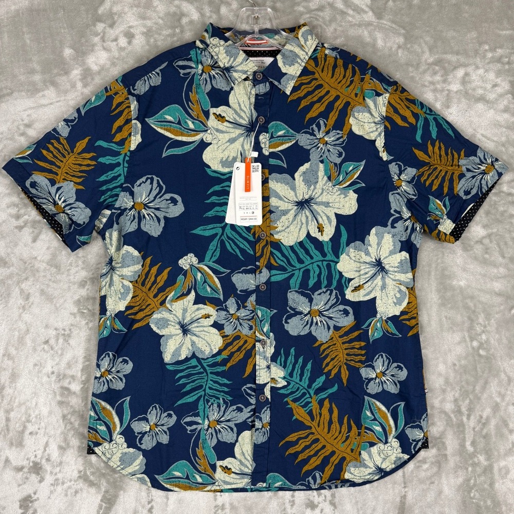 Denim & Flower Mens XL Slim Fit Short Sleeve Tropical Floral Button Down Shirt